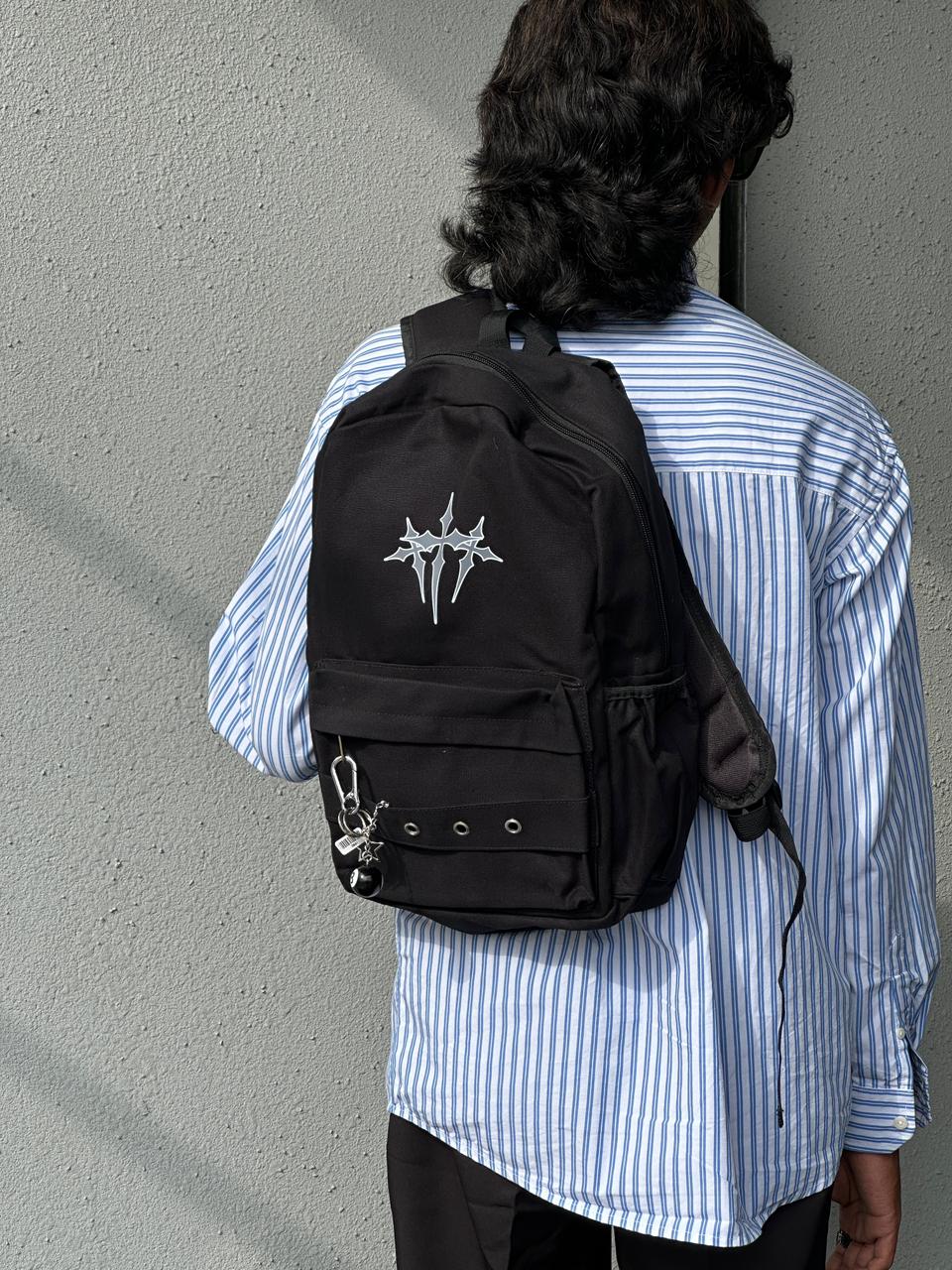 Black Printed Backpack