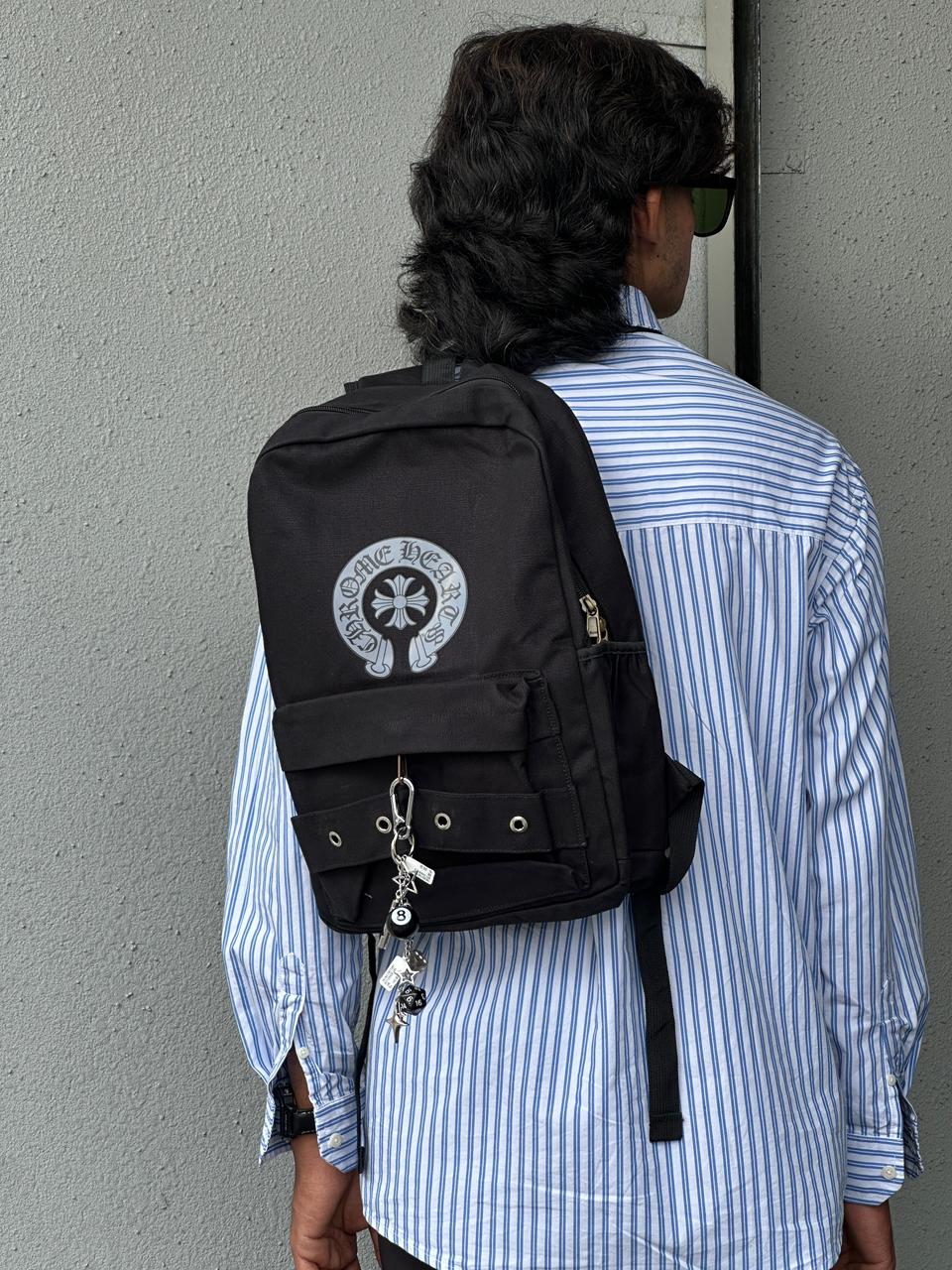 Black Printed Backpack